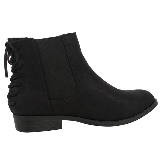 Black Chelsea Elastic Side Back Lace Tie Ankle - Picture 3 of 6